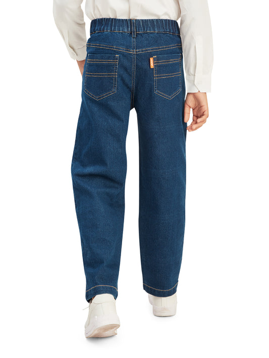 Olele® Boys Cotton Denim Double Stitch Jeans Pant - Dark Blue