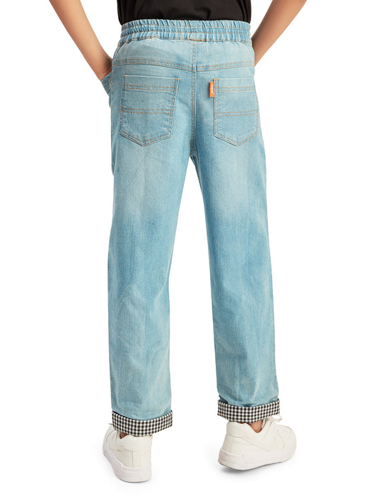 Olele® Boys Cotton Denim Pull On Hem Fold Jeans - Light Blue