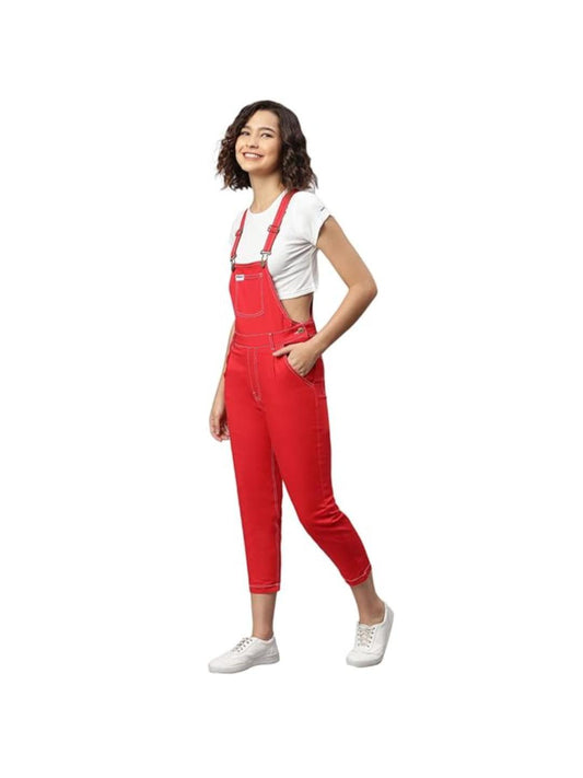 OLELE OVERALLS® Red Twill Pure Cotton Women Dungaree