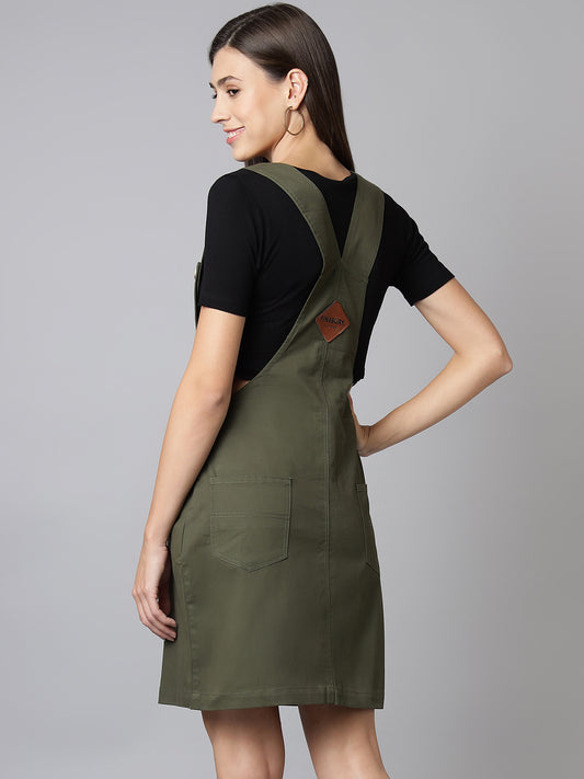 OLELE OVERALLS® Cotton Twill Womenswear Dungaree Dress - Olive Green