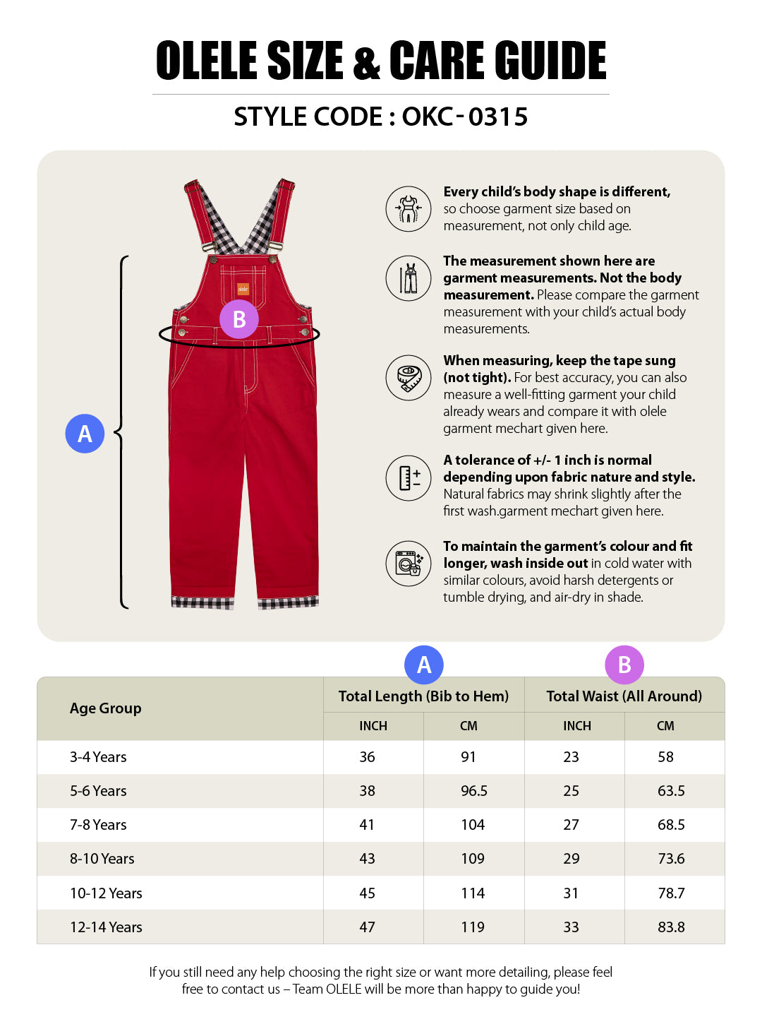 Olele® Full Length Cherry Red Twill Dungaree with Contrast Hemfold