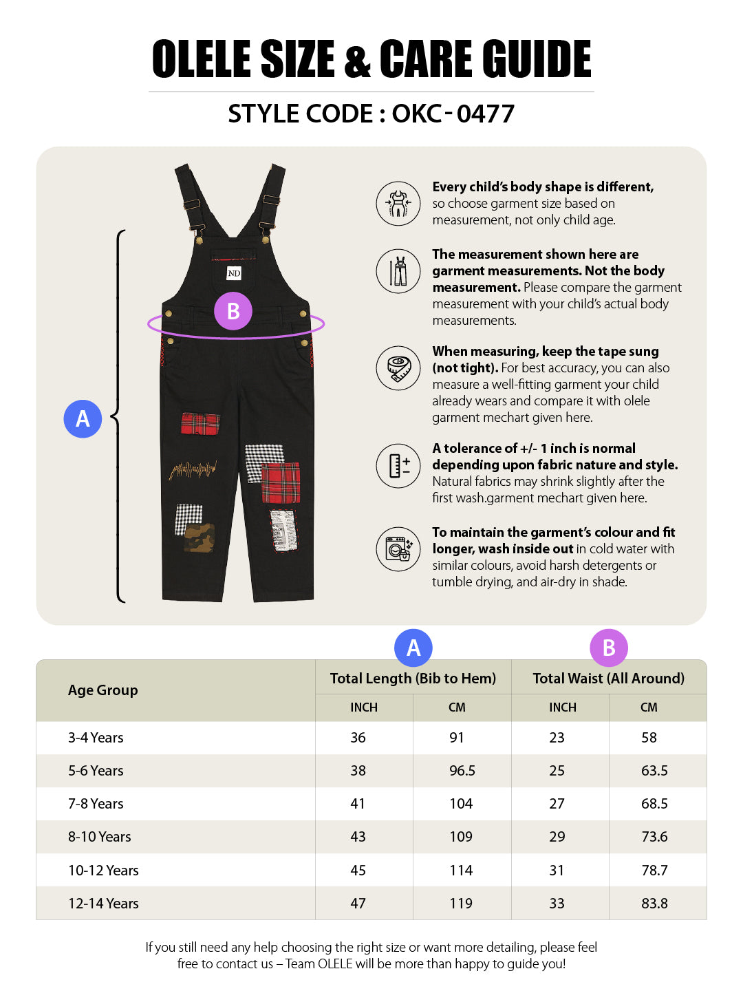 Olele® Full Length BTS Black Patch Work Cotton Dungaree - Girls