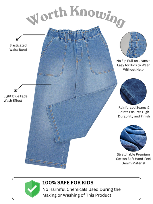 Olele® Girls Pull On Jeans Pant - Cotton Denim