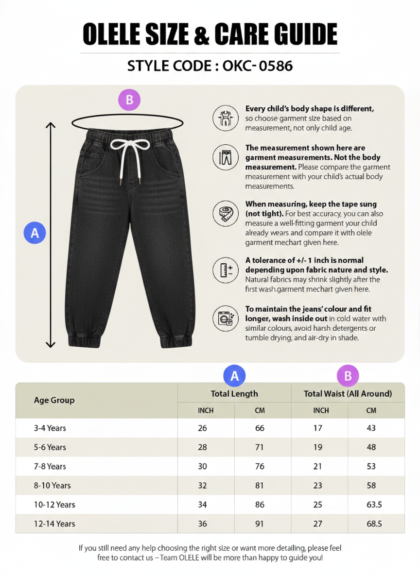Olele® Boys Cotton Denim Pull On Jeans - Black