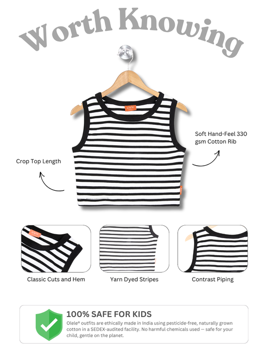 Olele® Girls Stripe Cotton Rib Crop Top