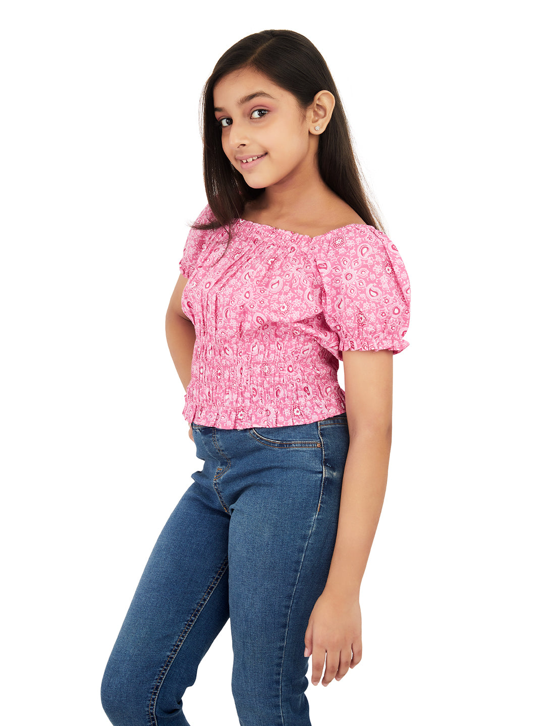 Olele® Bobin Smocked Top Printed Pink Cotton