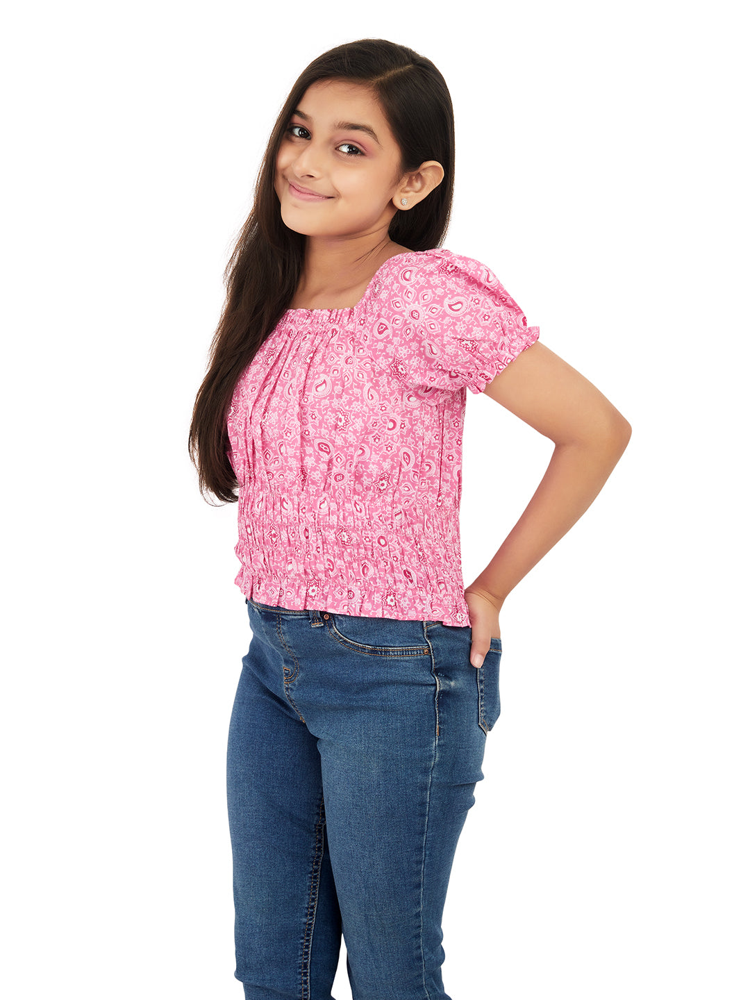 Olele® Bobin Smocked Top Printed Pink Cotton