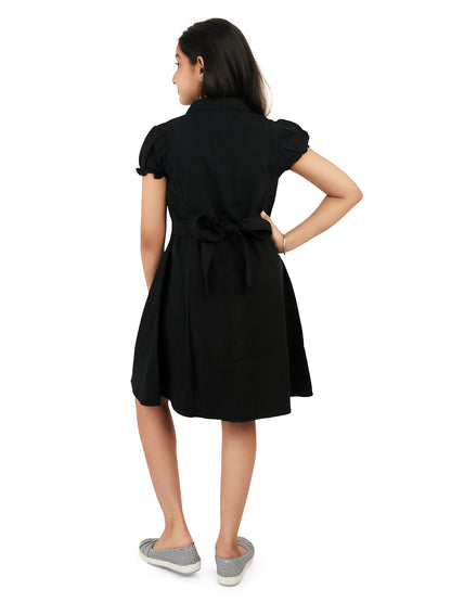 Olele® Bombay Black Cotton Linen Dress Tailored for 4 to 14 Years Girls