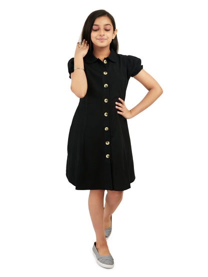 Olele® Bombay Black Cotton Linen Dress Tailored for 4 to 14 Years Girls