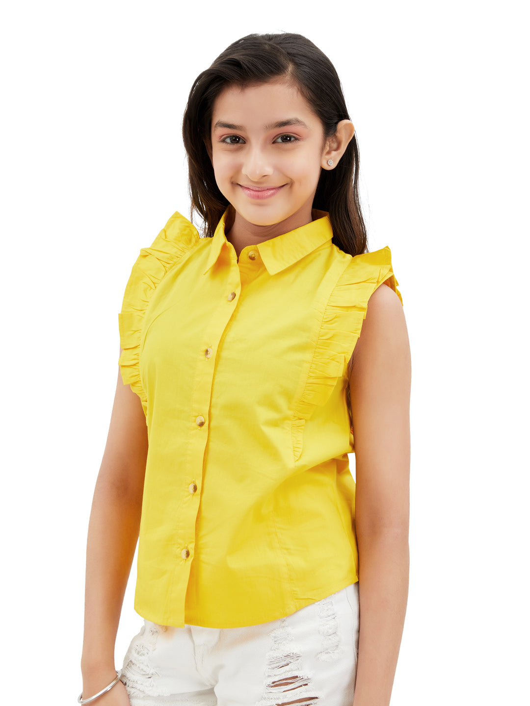Olele® Regina Ruffle Shirt - Turmeric Yellow
