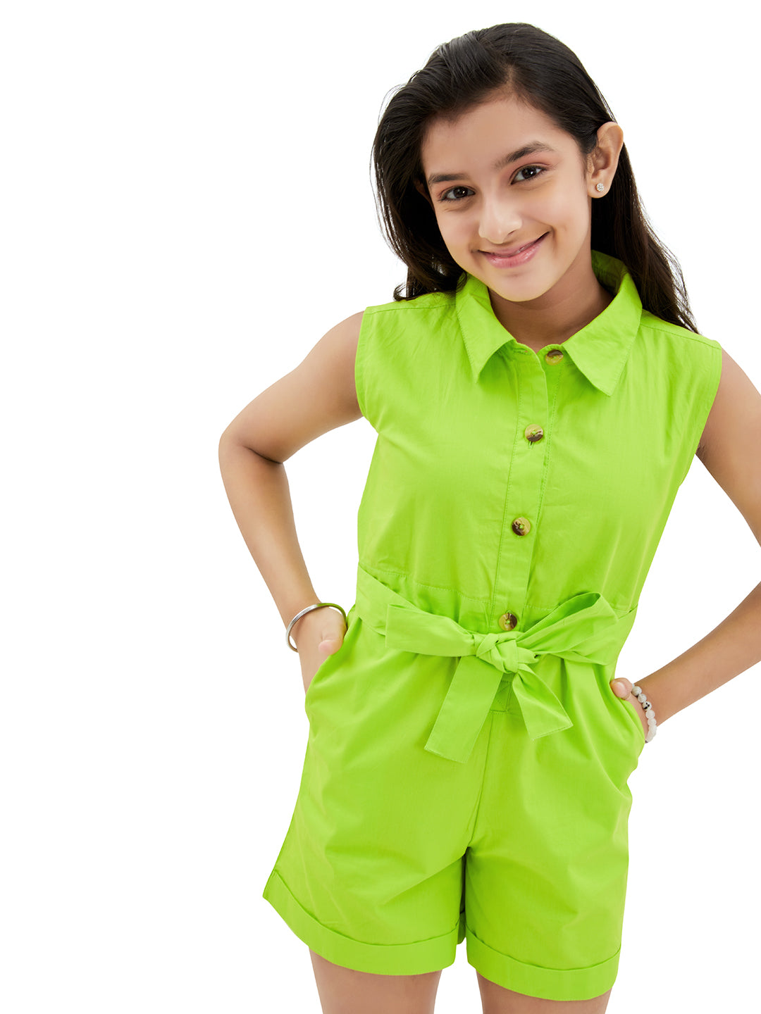 Olele® Girls Romi Romper - Neon Green Cotton