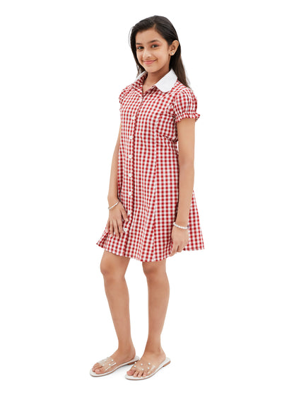 Olele® Bombay Dress with Peter Pan Collar - Red and White Gingham Check
