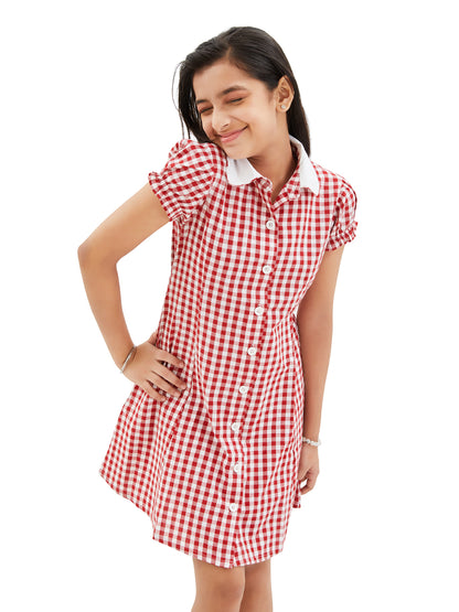 Olele® Bombay Dress with Peter Pan Collar - Red and White Gingham Check
