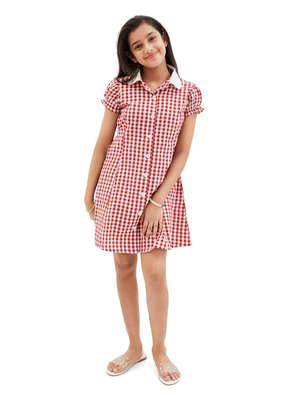 Olele® Bombay Dress with Peter Pan Collar - Red and White Gingham Check