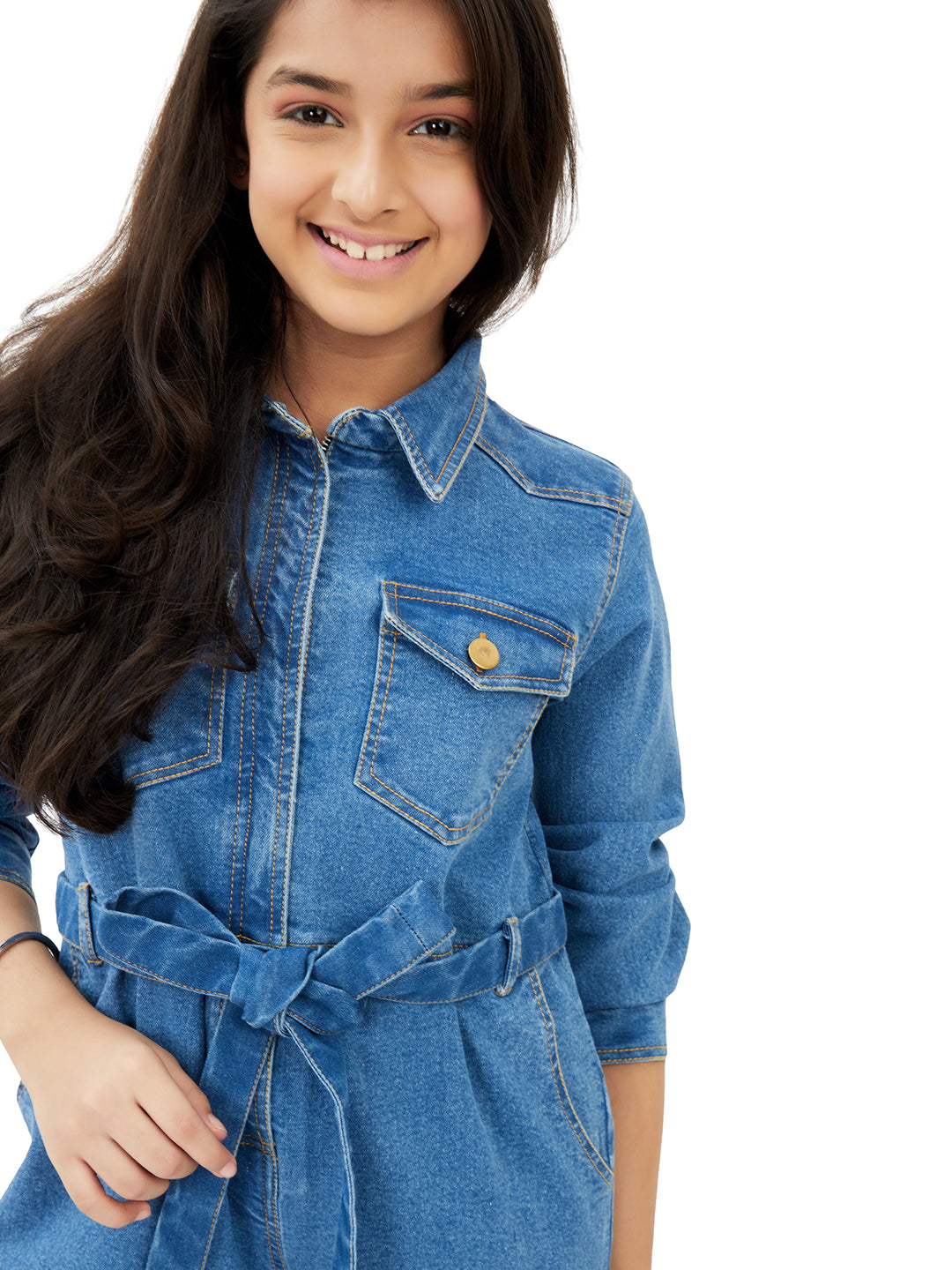 Olele® Girls Brooklyn Boiler Suit with Zipper Opening - Denim