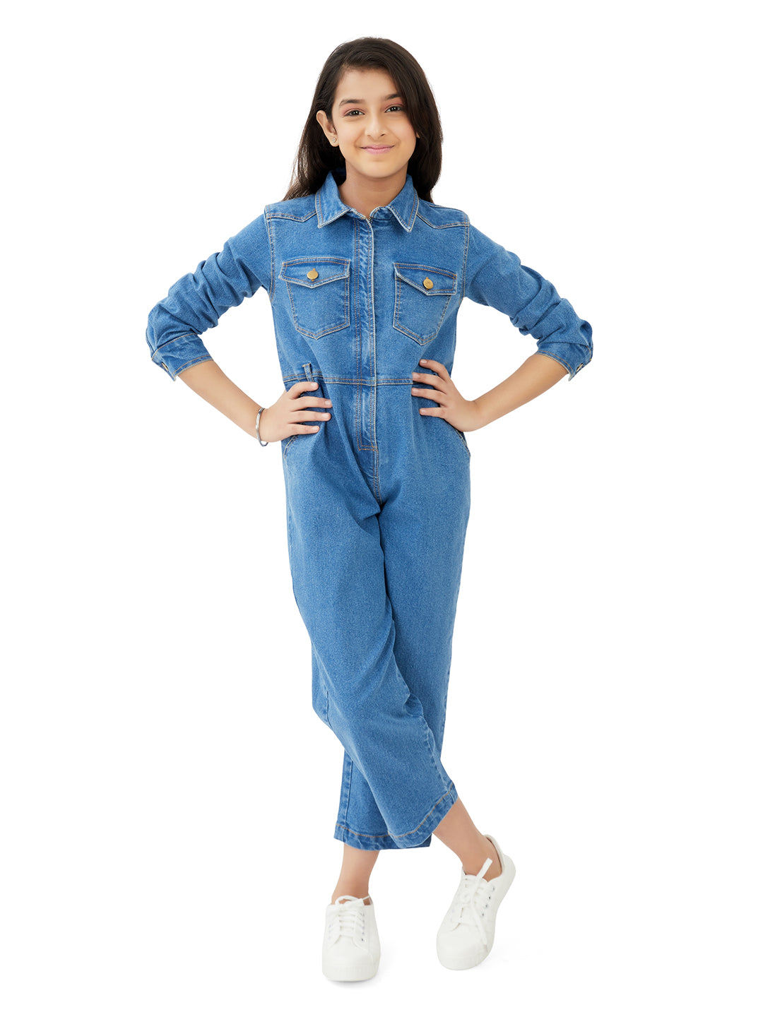 Olele® Girls Brooklyn Boiler Suit with Zipper Opening - Denim