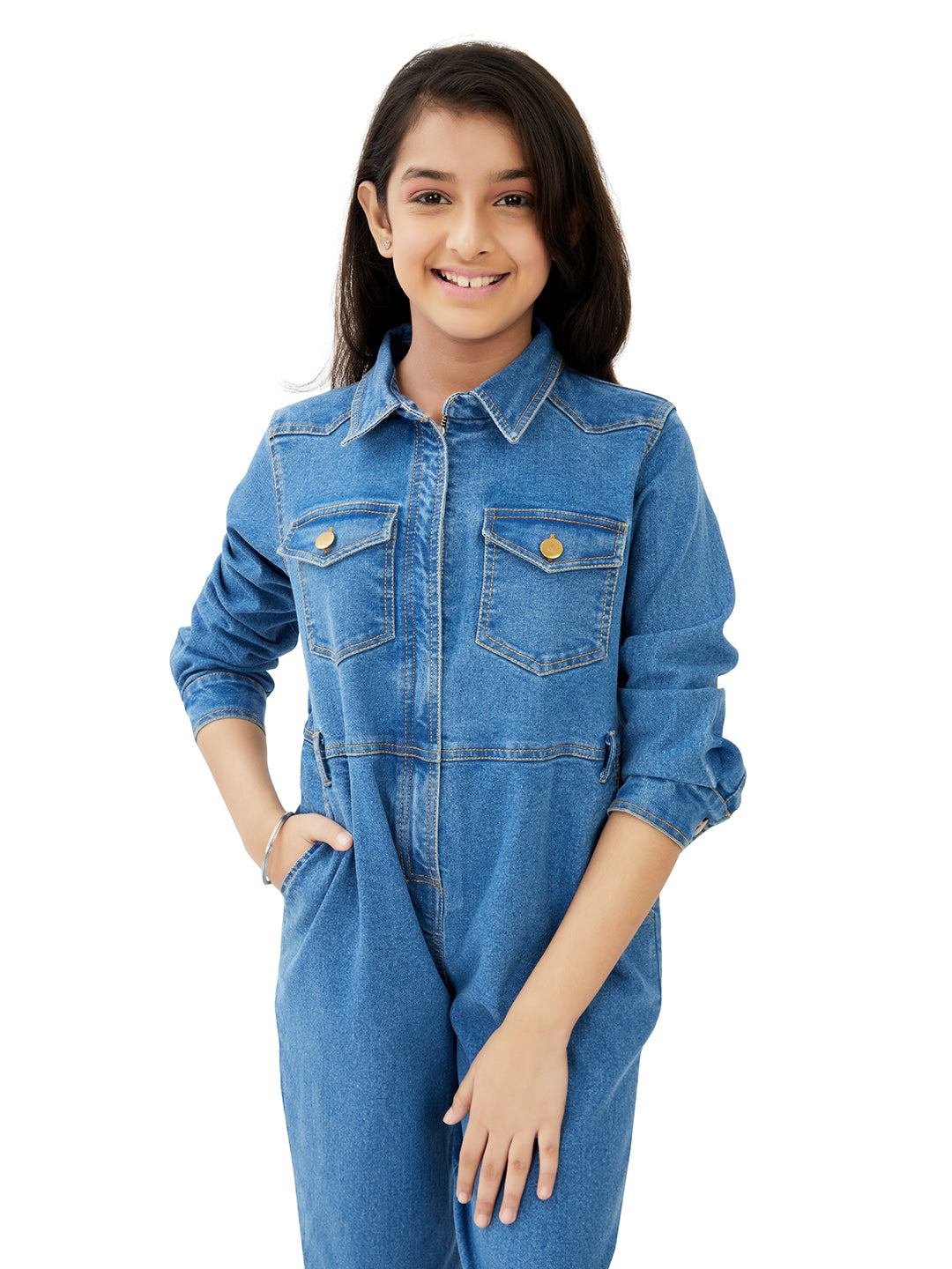 Olele® Girls Brooklyn Boiler Suit with Zipper Opening - Denim
