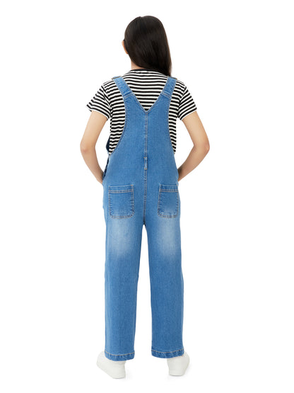 Olele® Girls Full Length Vanilla Denim Dungaree for 4 to 14 Years Kid
