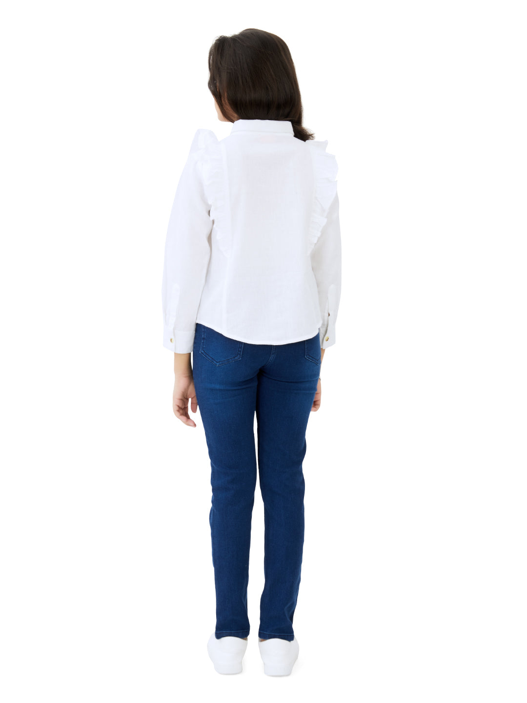 Olele® Girls Regina Full Sleeves Ruffle Shirt - Bright White Cotton