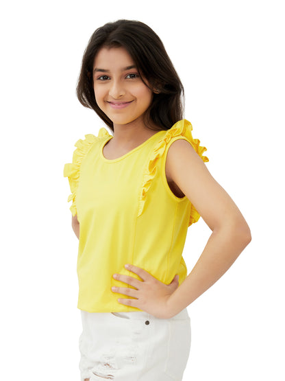 Olele® Girls Regina Ruffle Cotton T-Shirt - Yellow
