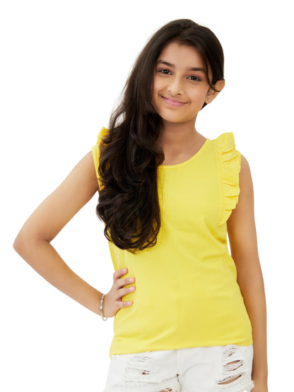 Olele® Girls Regina Ruffle Cotton T-Shirt - Yellow