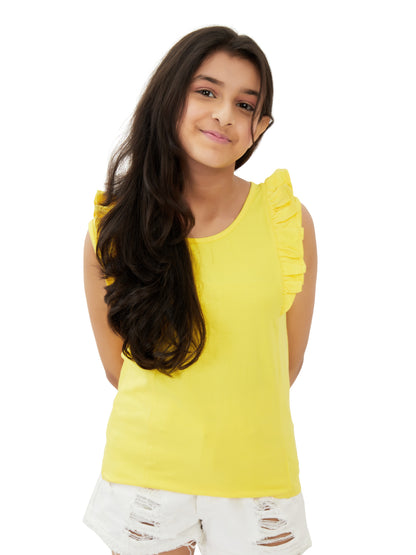 Olele® Girls Regina Ruffle Cotton T-Shirt - Yellow