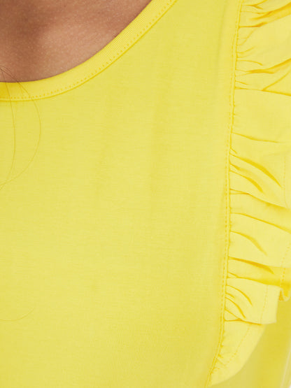 Olele® Girls Regina Ruffle Cotton T-Shirt - Yellow