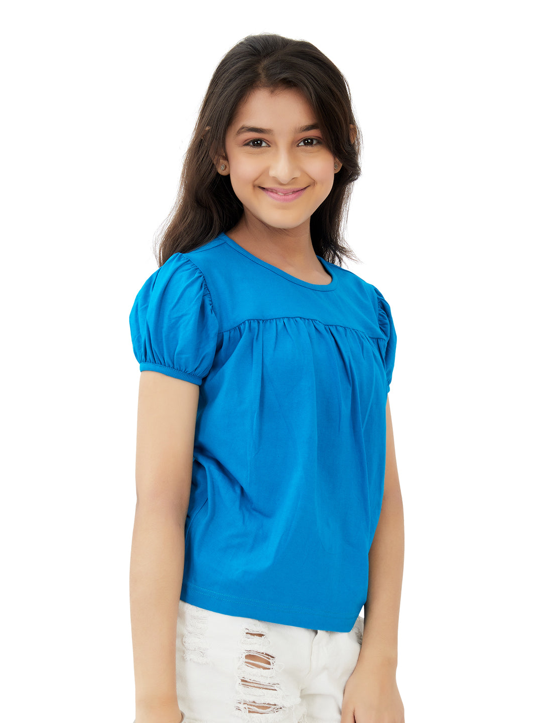 Olele® Girls Regina Ruffle Cotton T-Shirt - Blue