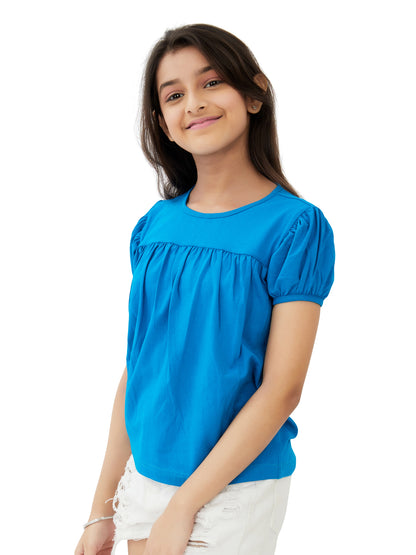 Olele® Girls Regina Ruffle Cotton T-Shirt - Blue