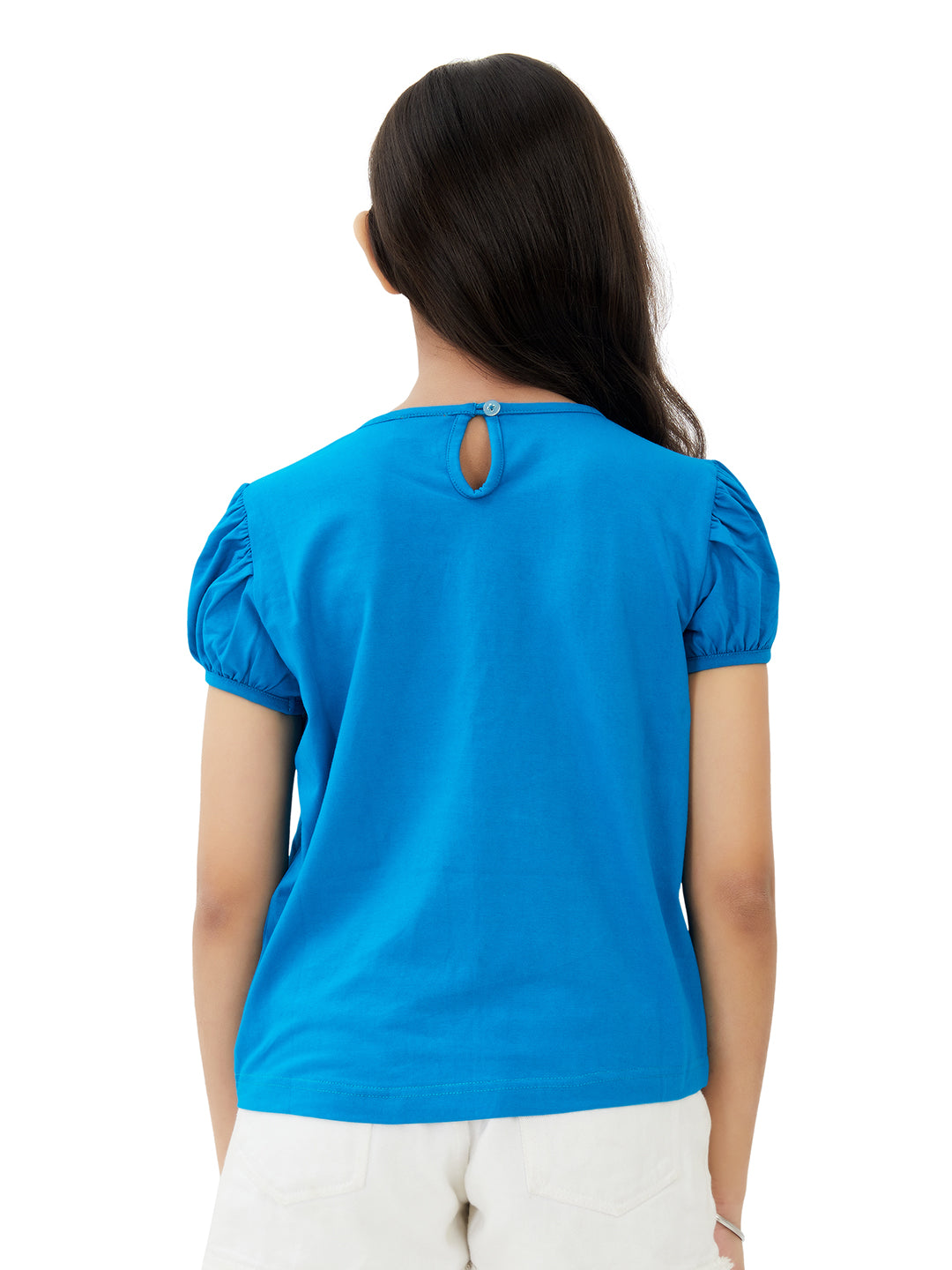 Olele® Girls Regina Ruffle Cotton T-Shirt - Blue