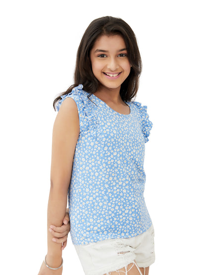 Olele® Girls Regina Ruffle Cotton T-Shirt - Liberty Print