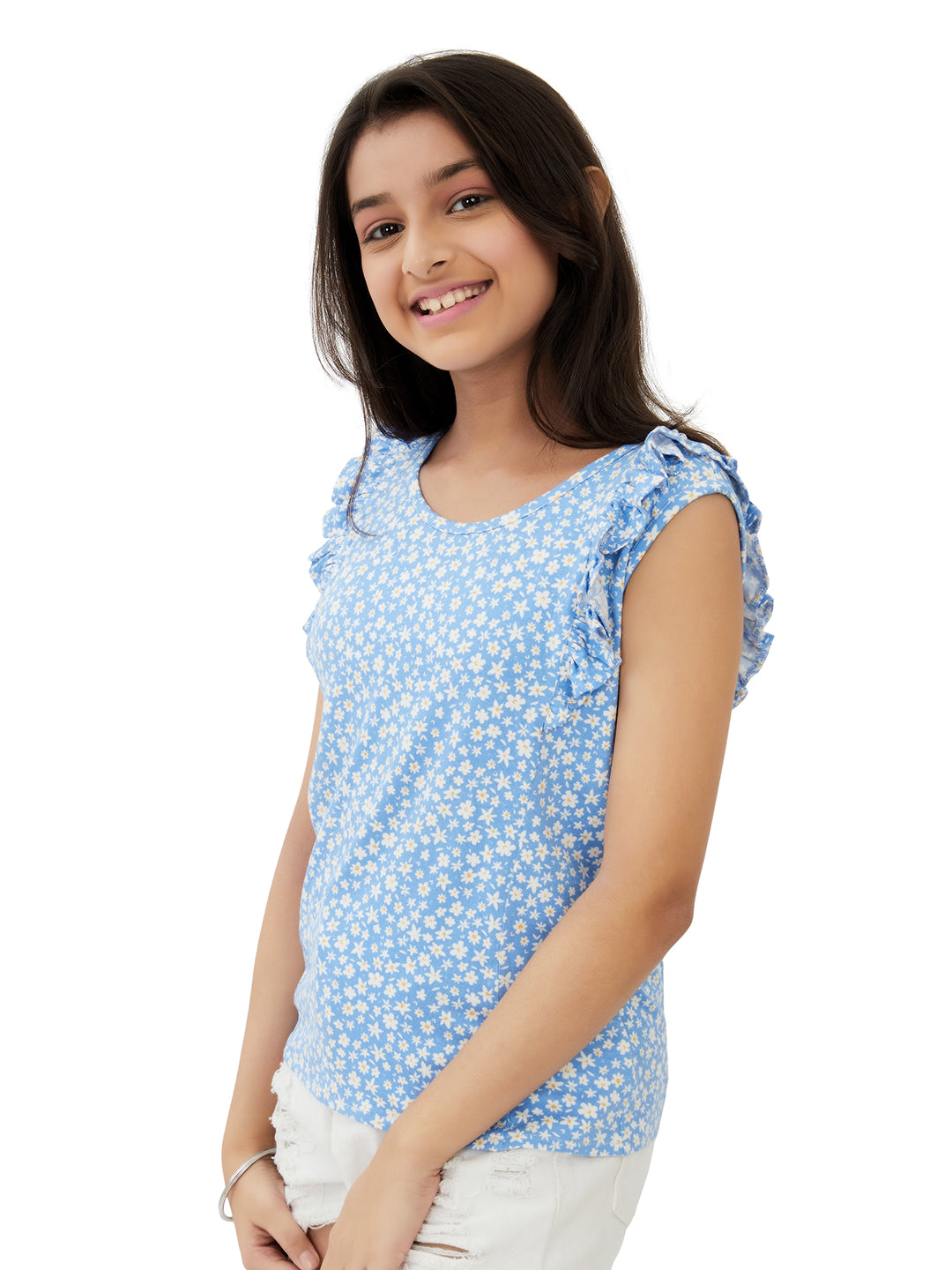 Olele® Girls Regina Ruffle Cotton T-Shirt - Liberty Print