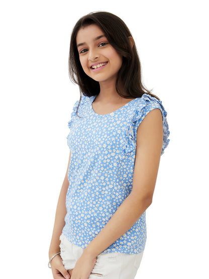 Olele® Girls Regina Ruffle Cotton T-Shirt - Liberty Print