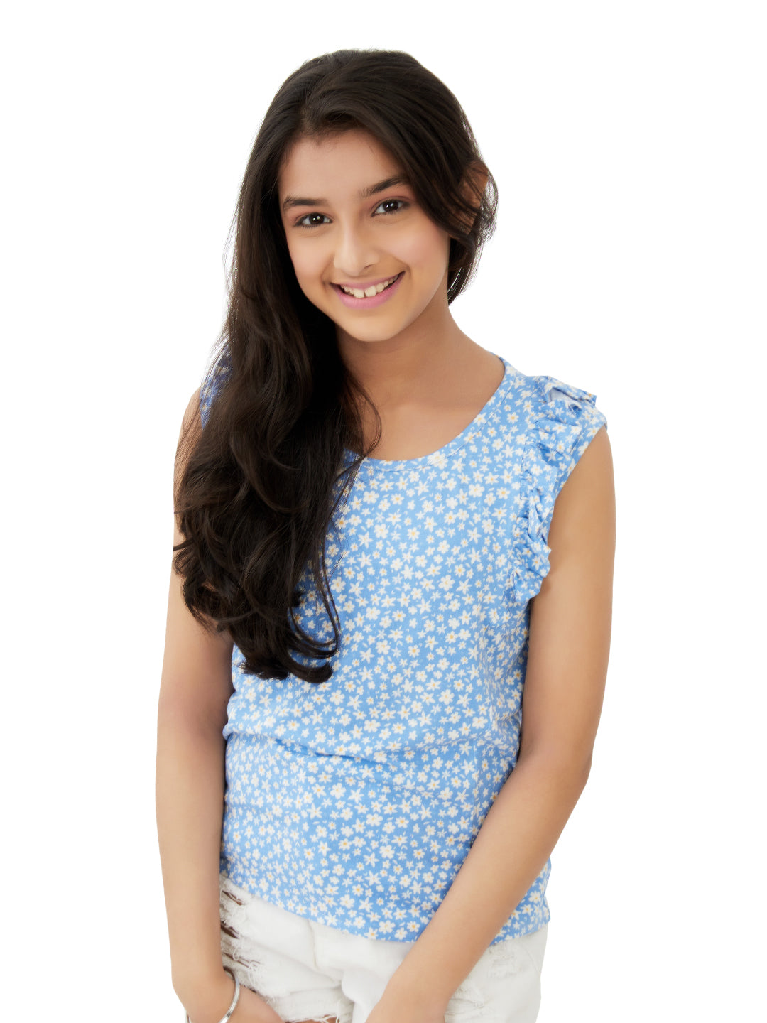 Olele® Girls Regina Ruffle Cotton T-Shirt - Liberty Print