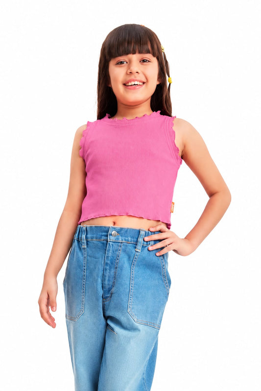 Olele® Girls Cotton Rib Crop Top - Pink