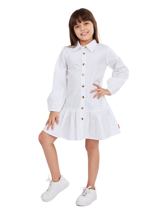 Olele® Girls Mint Cotton Dress - White