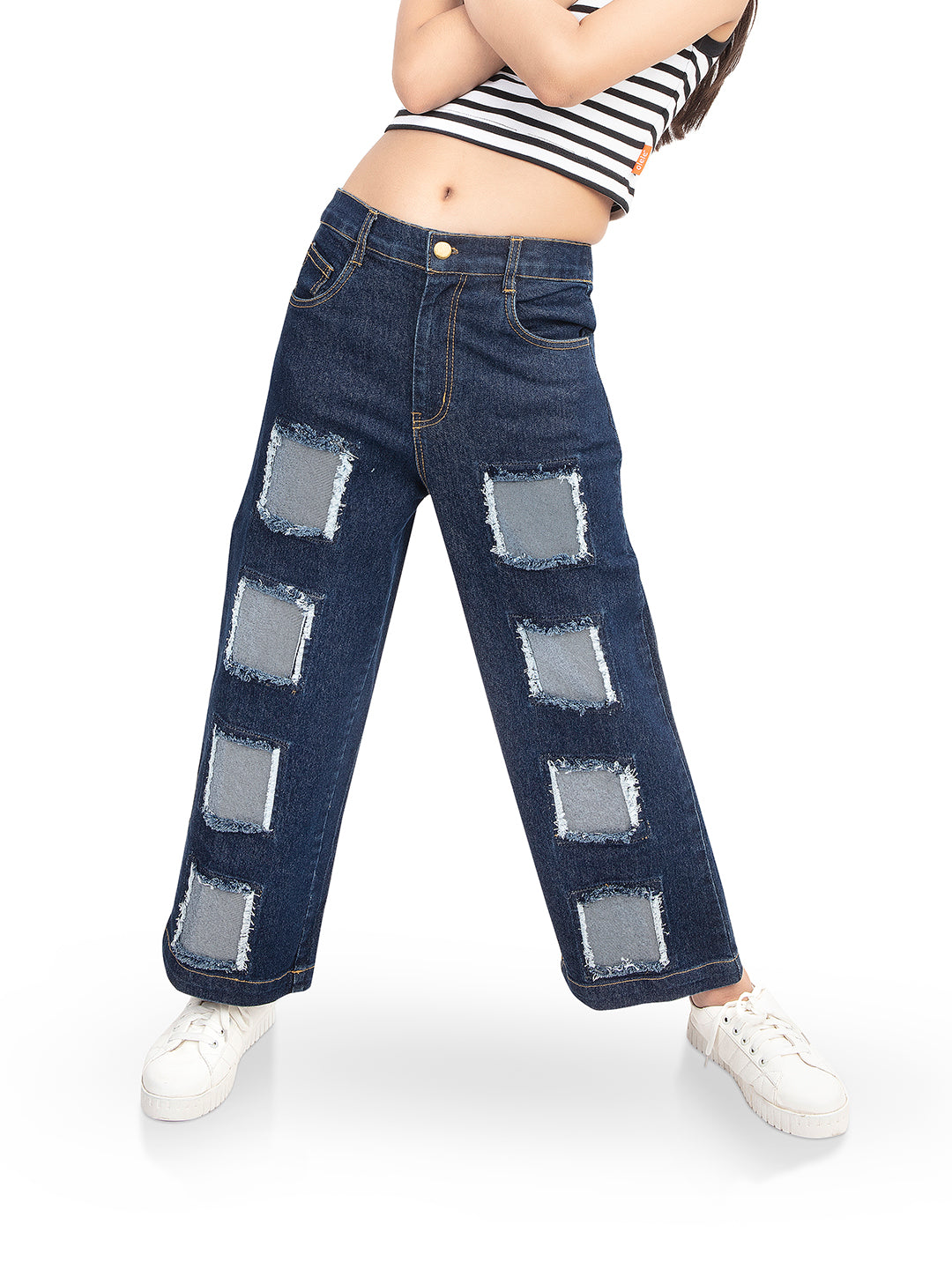 Olele® Girls Patch Work Cotton Denim Jeans