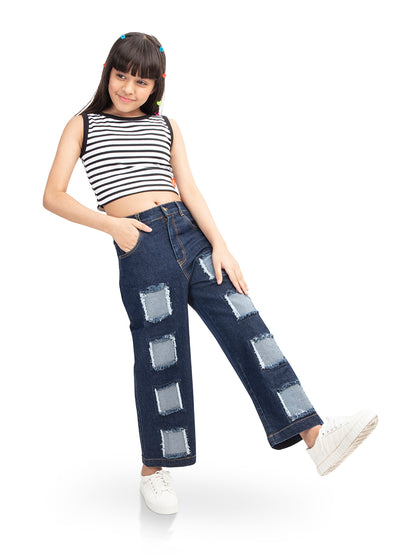 Olele® Girls Patch Work Cotton Denim Jeans