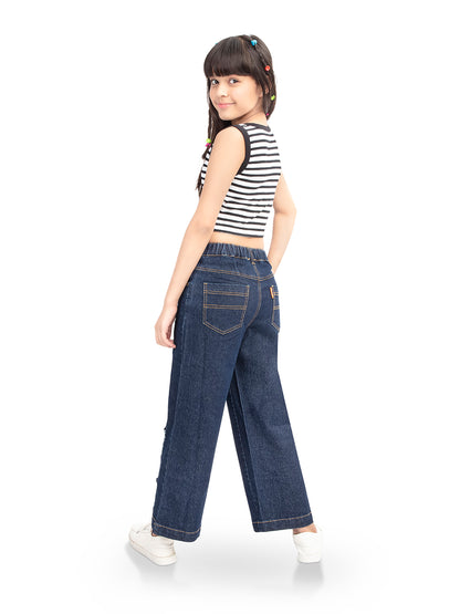 Olele® Girls Patch Work Cotton Denim Jeans