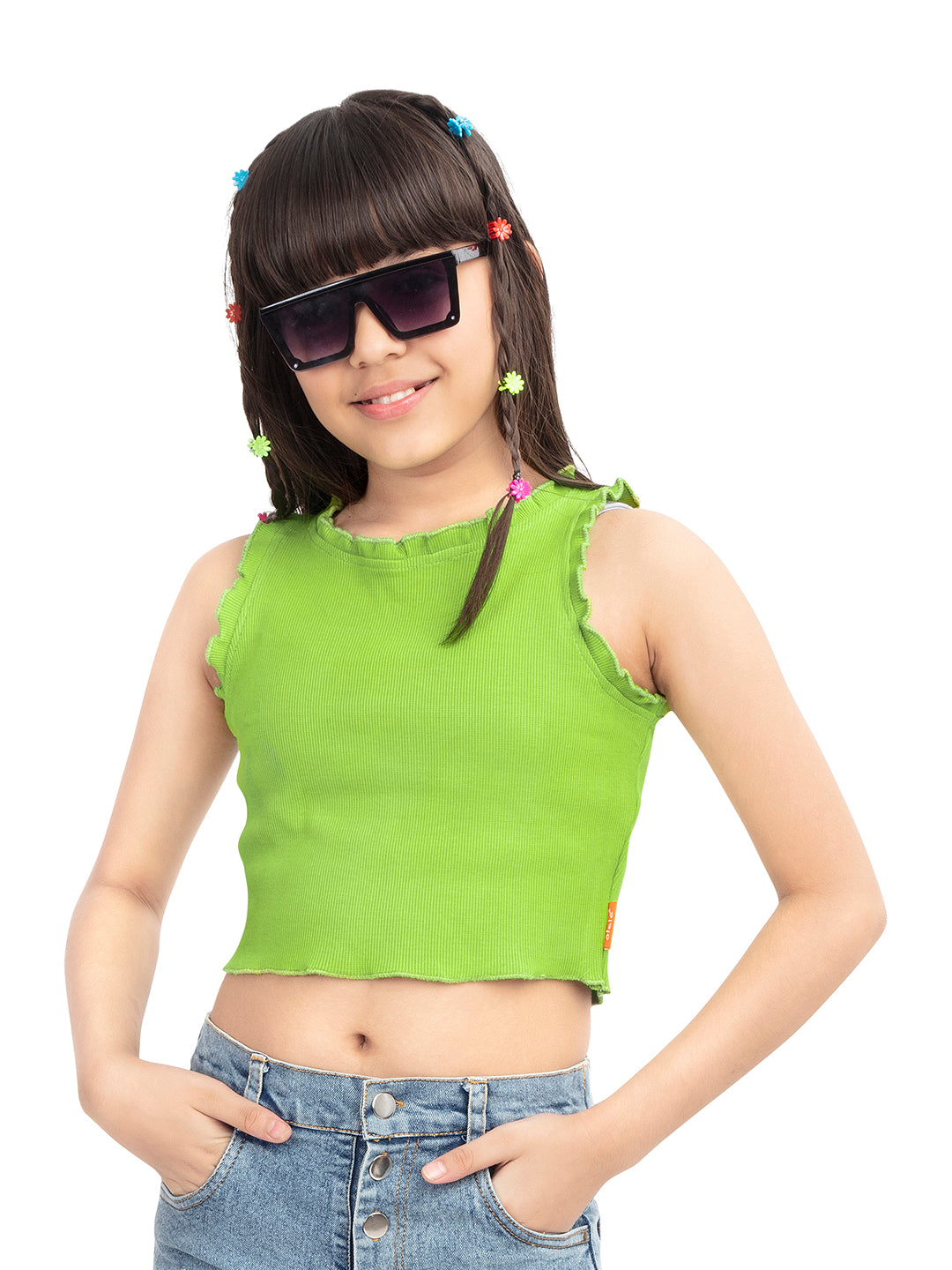 Olele® Girls Cotton Rib Crop Top - Green