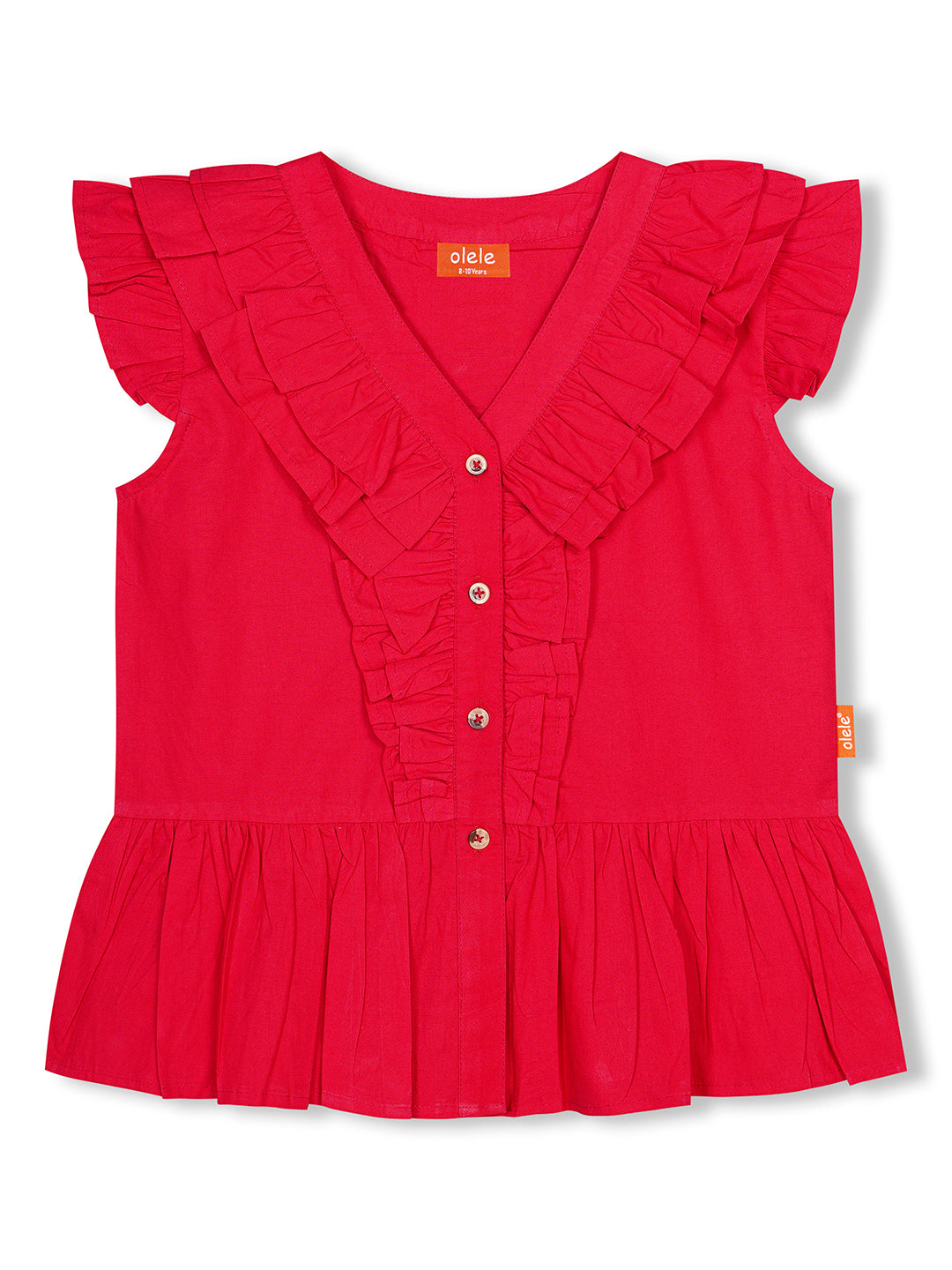 Olele® Victoria Ruffle Pure Cotton Top for Girls - Red