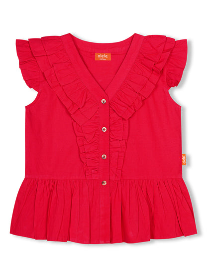 Olele® Victoria Ruffle Pure Cotton Top for Girls - Red