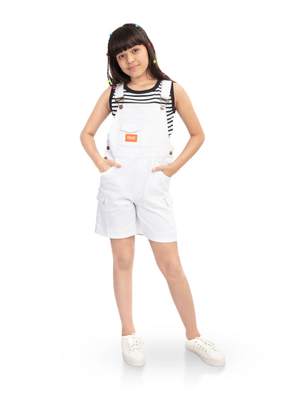 Olele® Girls White Cotton Denim Romper Dungaree