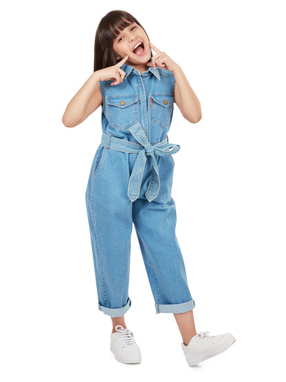 Olele® Girls Brooklyn Sleeveless Boiler Suit - Cotton Denim