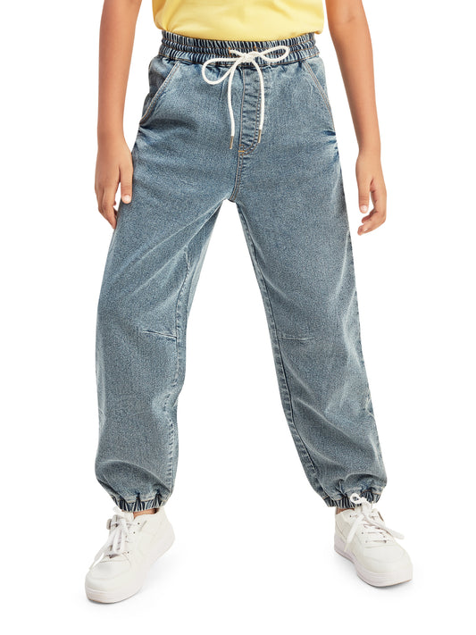 Olele® Boys Cotton Denim Pull On Joggers Jeans - Faded Blue