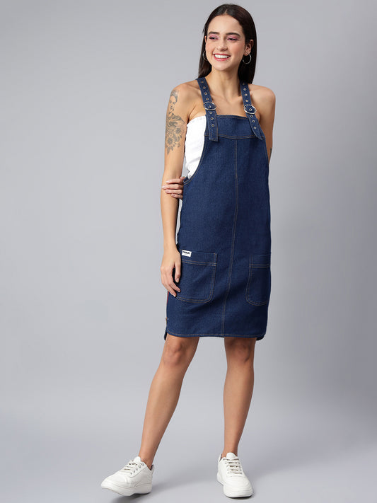 OLELE OVERALLS® Women's Denim Dungaree Dress with Size Zipper