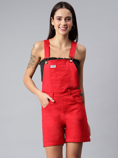 OLELE OVERALLS® Women's Cotton Twill Dungaree Playsuit - Crimson Red