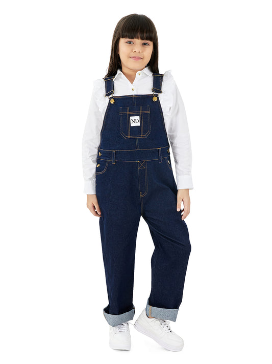 Girls Raw Cotton Denim Vanilla Dungaree