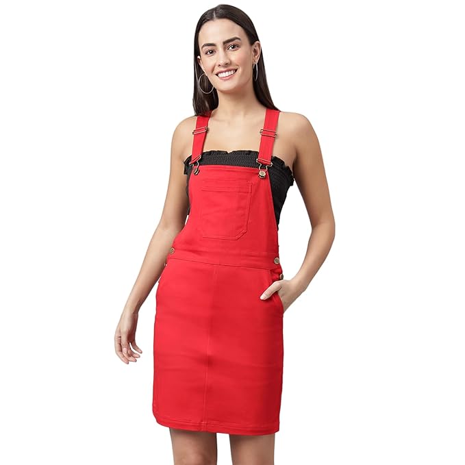 OLELE OVERALLS® Women's Dungaree Dress - Crimson Red