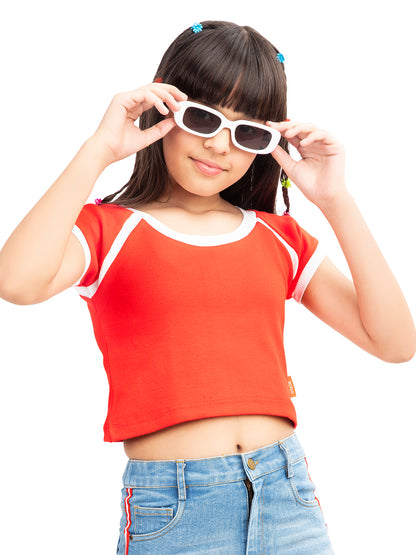 Olele® Girls 60s Cotton Rib Red Crop Top